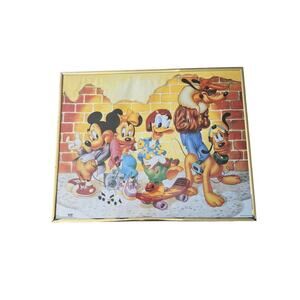 Vintage Disney Mickey Mouse and Friends Retro 80s‎ Wall Art Brick Wall 20"x16"